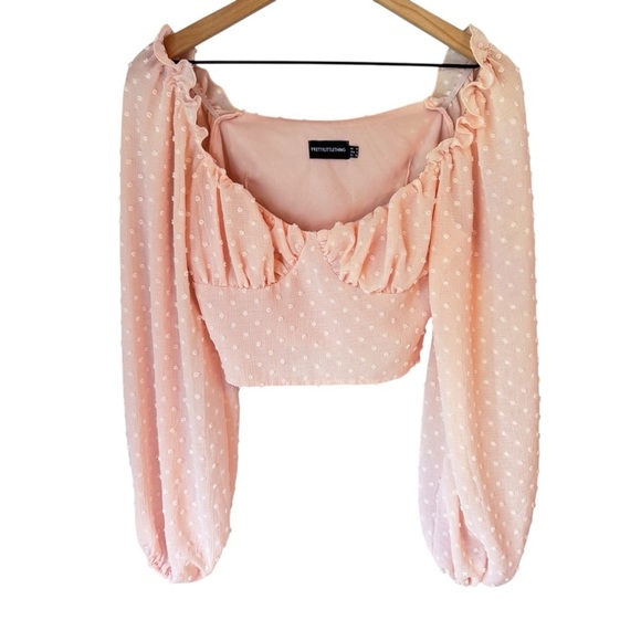 Pretty Little Thing Petal Pink Puff Sleeve Coquette Cropped Sheer Blouse Size 4 - Picture 2 of 4